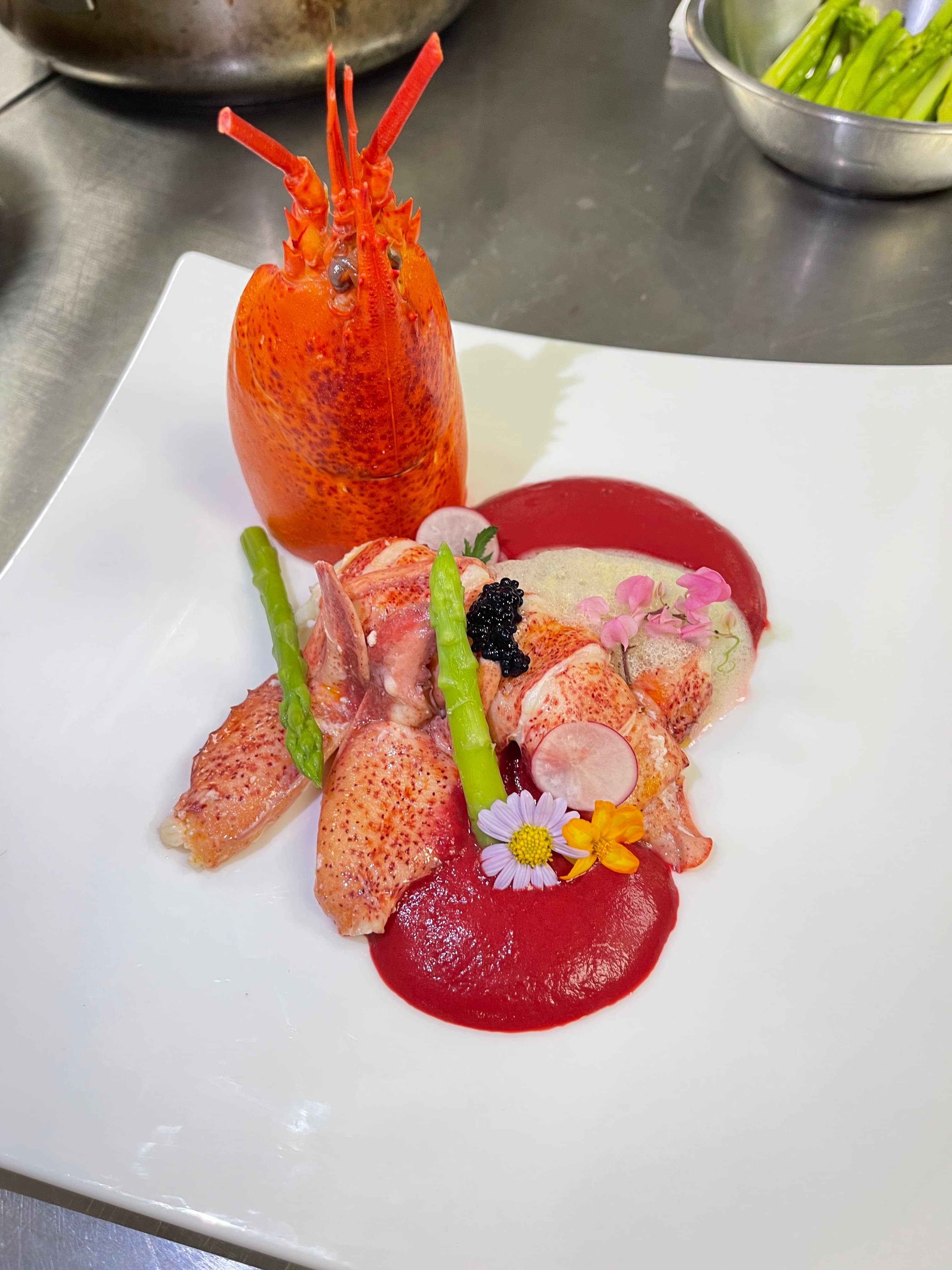 Poached Lobster With Beetroot Espuma , Caviar And Lemon Foam